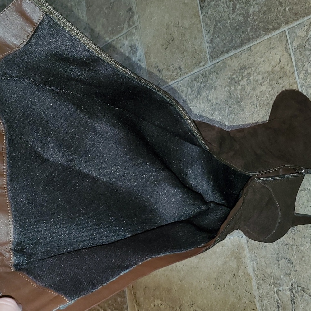 Liliana Studded Tall Brown Heeled Zipper Boots - Picture 7 of 8